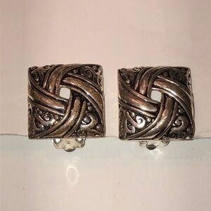Vintage Silver Tone Square Clip On Earrings